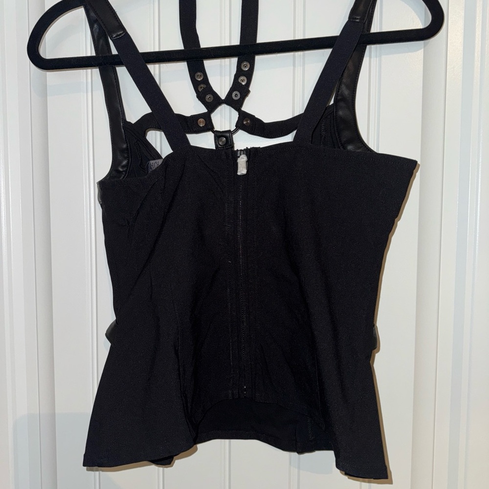 Killstar Power‎ Surge Top Womens M Stretchy Tank Black Faux Leather Straps NWT - Picture 7 of 9